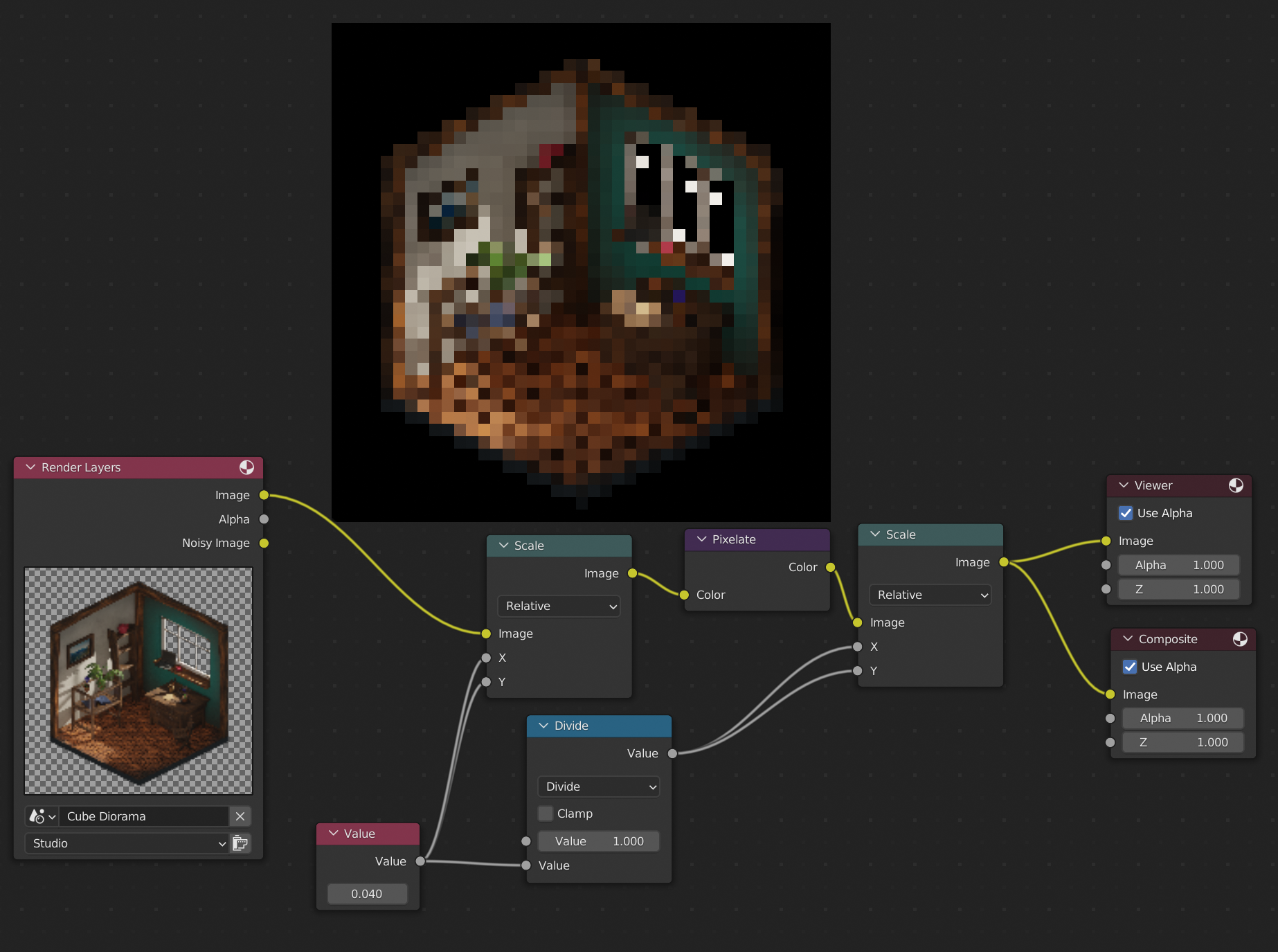 How to pixelate an image using the compositor in Blender