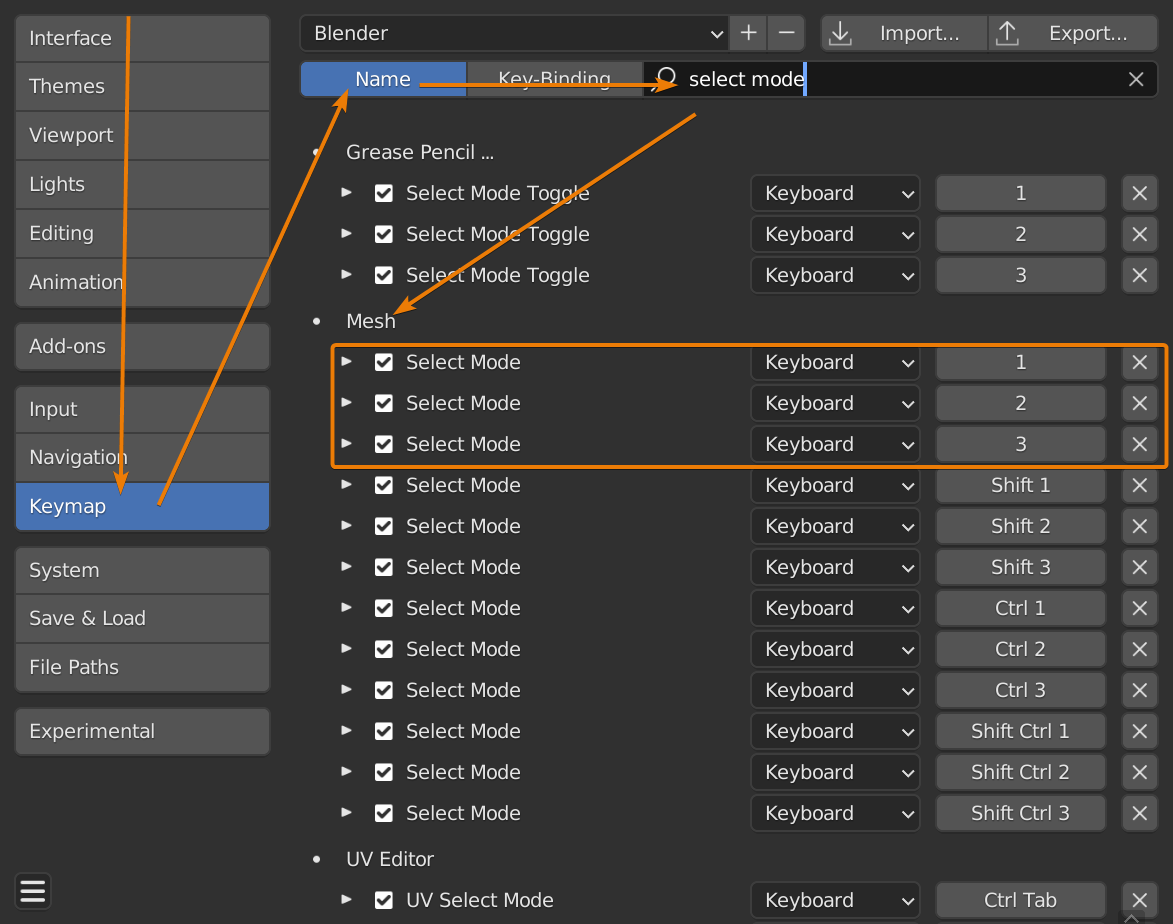 Shortcut for vertex, edge, and face select in Blender